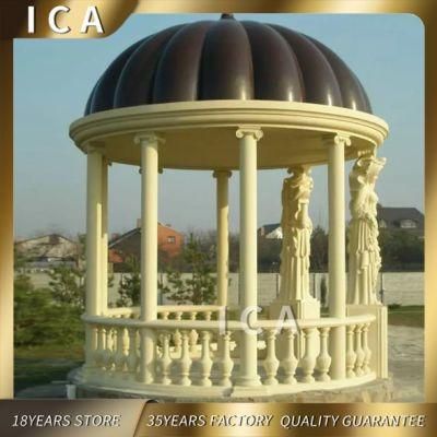 Luxury White Marble Lady Sculpture Marble Gazebo with Dome
