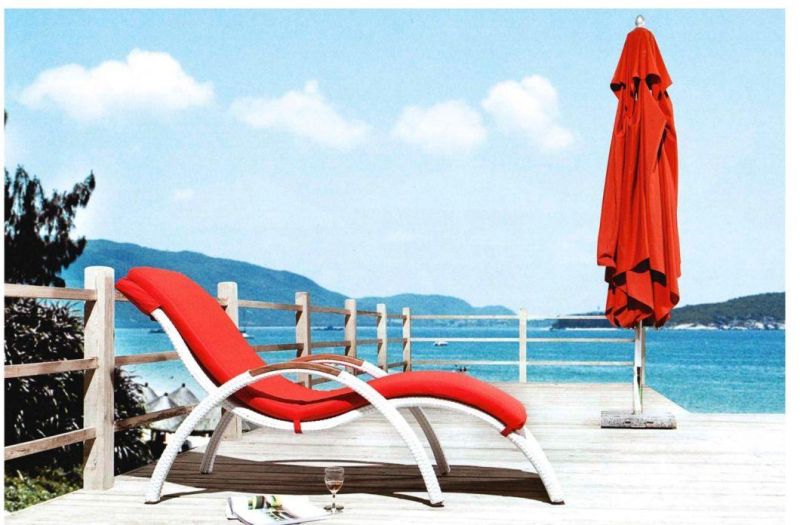 Outdoor Patio Chaise Lounge with Cushion Modern Adjustable Pool Lounge Furniture All-Weather PE Wicker Rattan Backrest Patio Lounger for Beach, Porch, Yard
