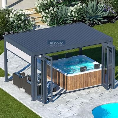 AlunoTec Modern Motorise Sunshade Waterproof Louvered Roof Pergolas Kits Pergola Aluminium Outdoor Bioclimatic Gazebo