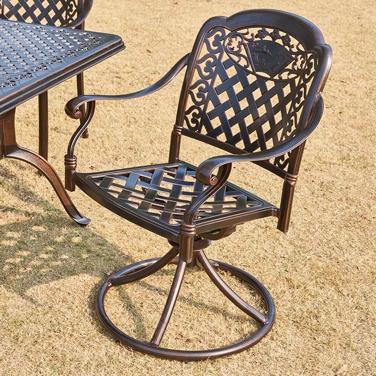 6 Seaters Cast Aluminum Fire Pit Patio Dining Set BBQ for Garden