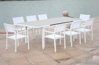 Extensible Dining Set 6 Seater Mesh Chair Patio Table Rectangle Outdoor Dining Table Set