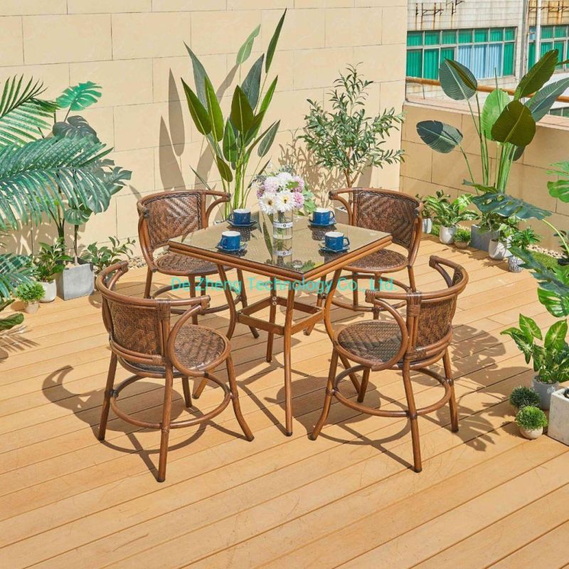 Metal European Design Modern Stainless Steel Dining Garden Outdoor Furniture Aluminum Sintered Stone Table Set
