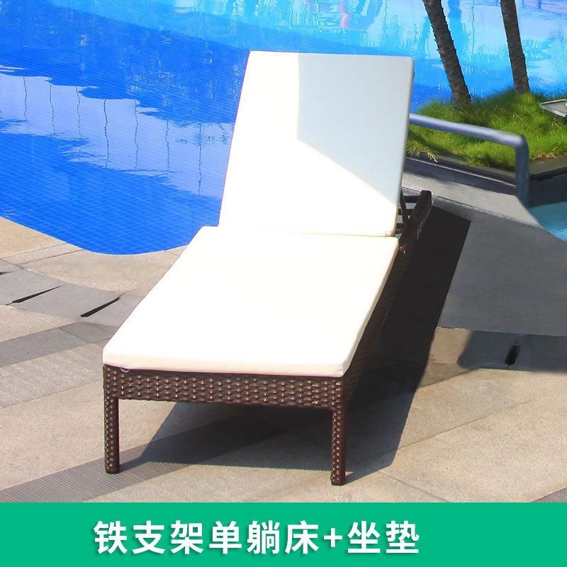 Outdoor Rattan Lounging Beach Chair Reclining Aluminum Folding Relaxing Mat Chair Lounge Footrest Beach Chairs