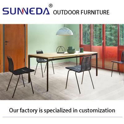Modern Eating Furniture Sectional Woven Rattan Outdoor Aluminum Dining Table with Chair Set
