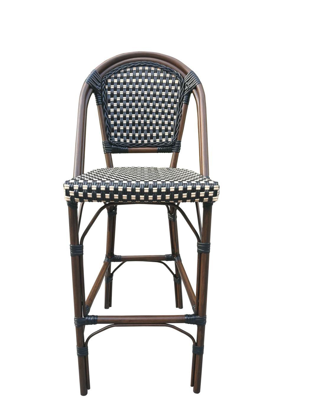 Cheap Restaurant PE Rattan Outdoor Bistro Woven Bar Chair with Back Rest