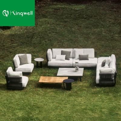 All Weather Outdoor Rope Furniture Garden Sofas Aluminum Frame and Rope Sofa Used on Resort Villa