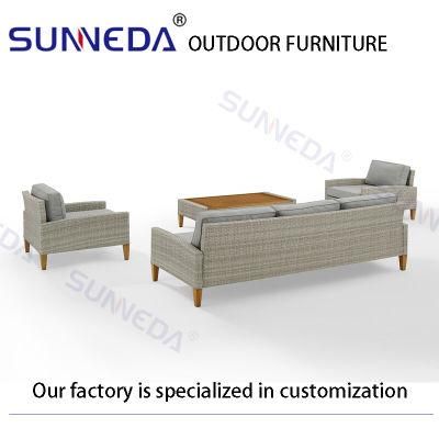 Nordic Style Outdoor Chair Aluminum Rattan Wicker Woven Sofa Sets Garden