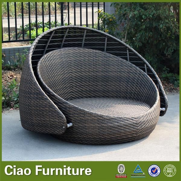 Modern Outdoor Wicker Rattan Beach Pool Lounger Round Sun Bed Garden Furniture