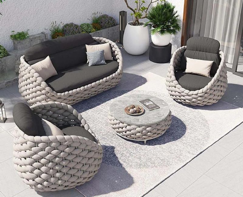 Factory Wholesale Modern Design Fabric Round Rattan Woven Outdoor Furniture Garden Two Seater Sectional Leisure Sofa