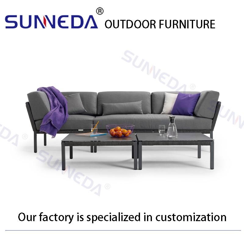 L Shape Aluminum Square Tube Frame Outdoor Patio Leisure Sofa