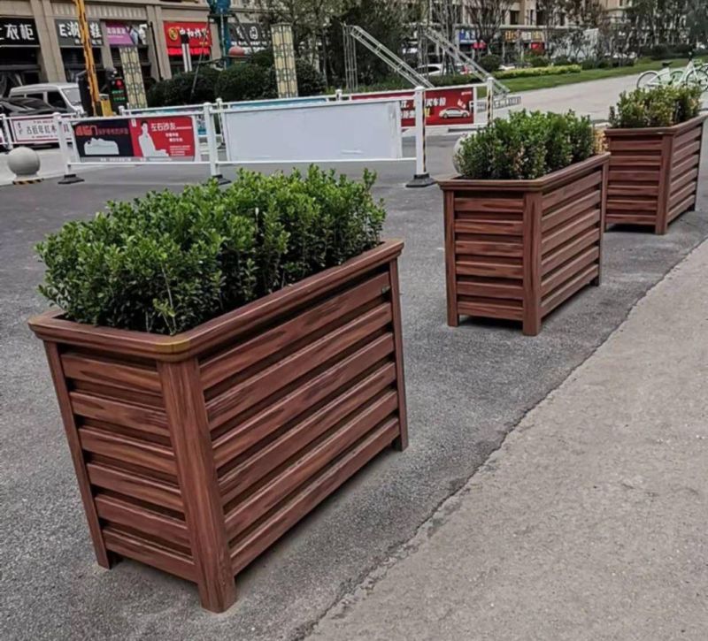 Aluminium Planter Rectangular Garden Flower Pot Wooden