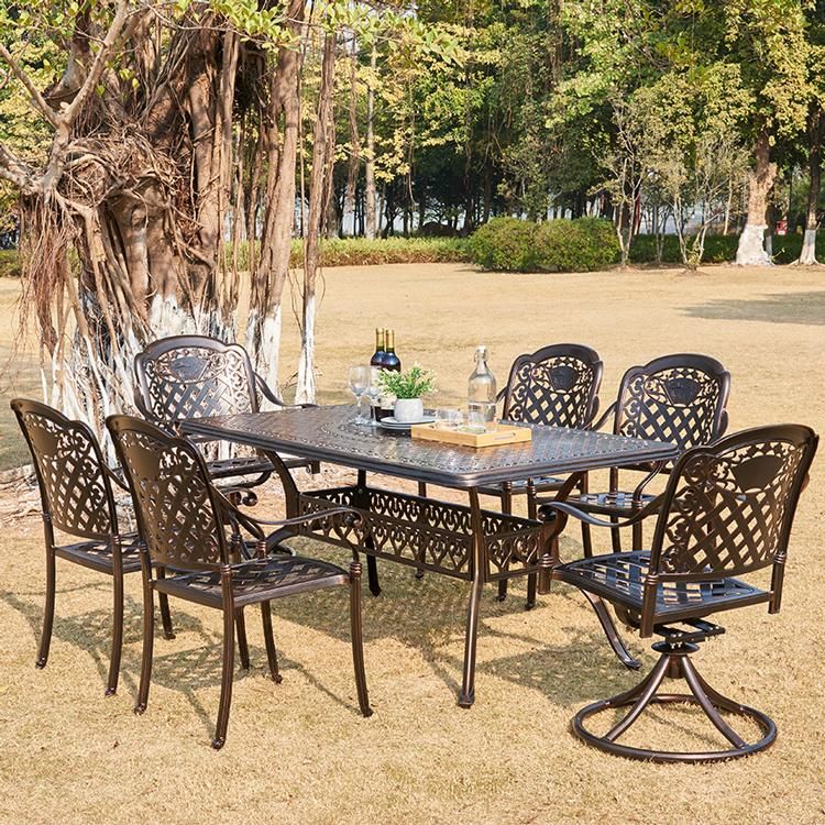 Wholesale Outdoor Picnic Table Set Patio Cast Aluminum Furniture with 6 Seaters