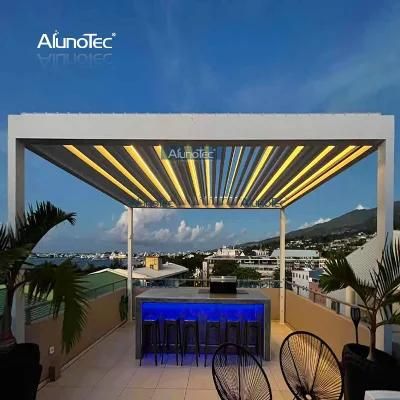 AlunoTec Outdoor Garden Waterproof Sunshade Roof Louver Remote Control Gazebo Aluminium Pergola Pergolas Bioclimatica