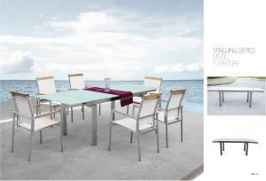 Outdoor Textilene Dining Chair with Plastic Wood