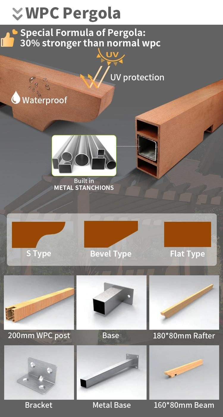 China Supplier Customized Design Maintenance Free Wood Plastic Composite Outdoor WPC Pergola