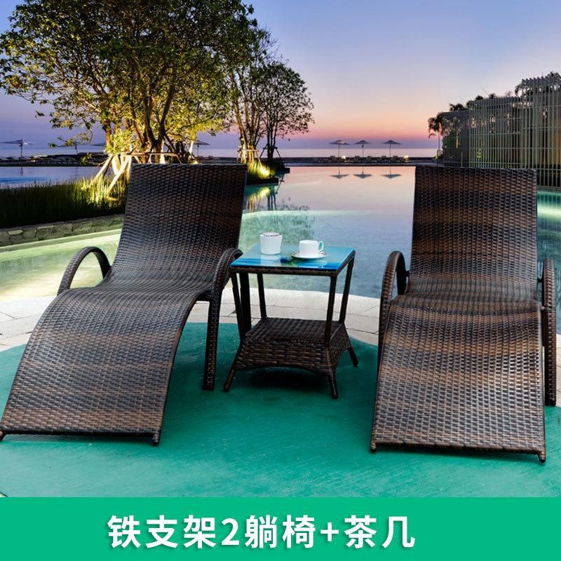 Two Different Weaving Stlye Beach Lounger Bed Outdoor Rattan Lounge