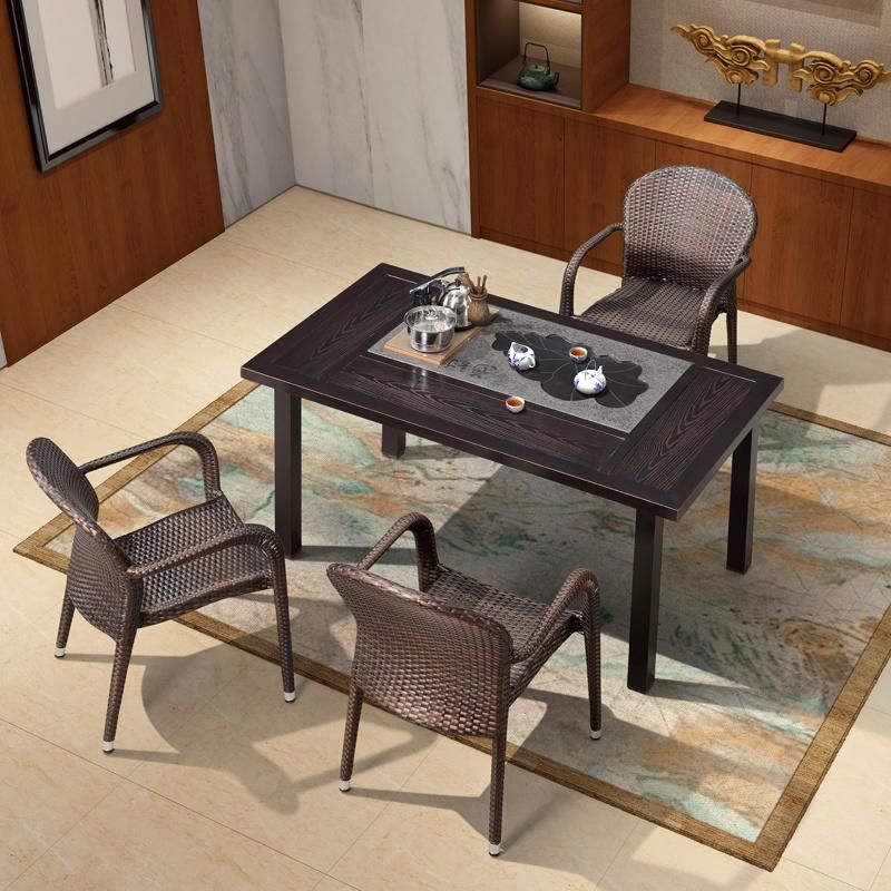 Kongfu Tea Table PE Rattan Chair Furniture Combination