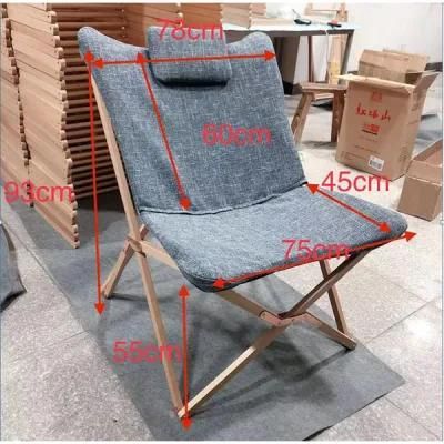 Customized Beach Chair Beech Linen Fabric Easy Foldable Outdoor Camping Folding Wood Chairs