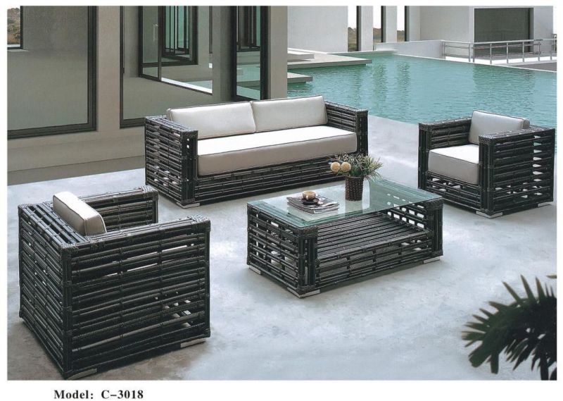 4 Pieces Loveseat Outdoor Garden Rattan Furniture Sets for Conversation, Wicker Chairs and Table Black