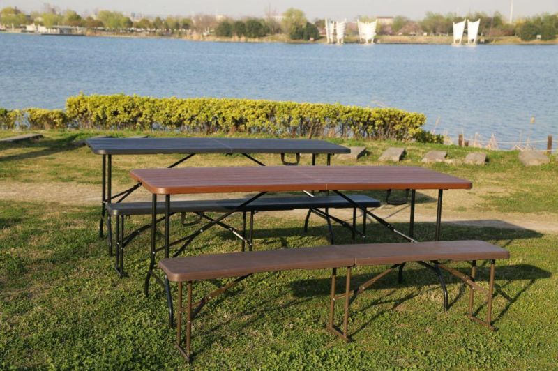 6FT Wood Grain Folding in Half Table in Anthracite Color