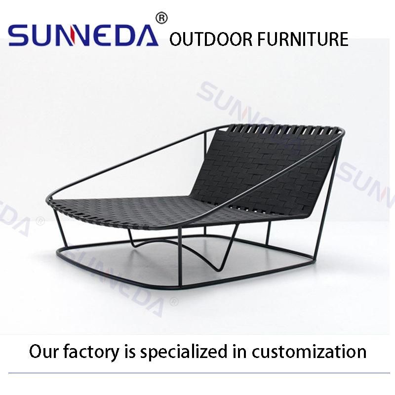 Outdoor Hot-Selling Simple Patio Weave Wide Flat Webbing Chaise Chair