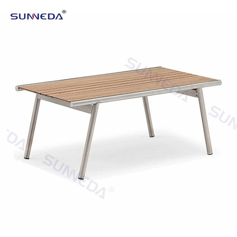 Garden Hotel Stainless Steel Frame Rope Waterproof Weaving Teak Wood Outdoor Furniture Set PE Wicker Rattan Modern Chinese Garden Hotel Resort Villa Project
