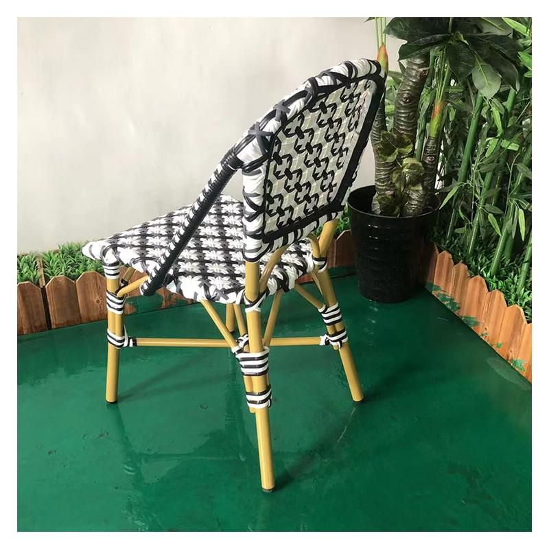 Commercial Outdoor PE Rattan Rope Woven Aluminum Imitate Bamboo Frame Black Patio Cafe Chair