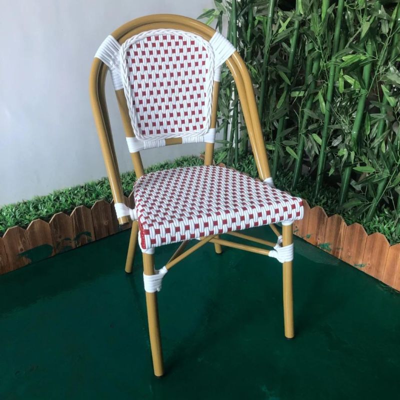 Red and White Color PE Rattan Braiding Seating Stackable Restaurant Chairs