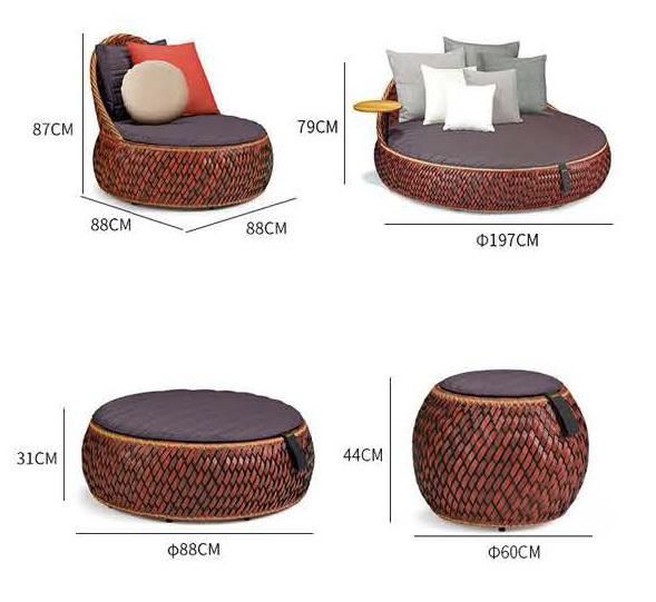 Factory Wholesale Lazy Round Leisure Outdoor Sofa American Style Hotel Home Outdoor Furniture Set Rattan Single Sofa Chair