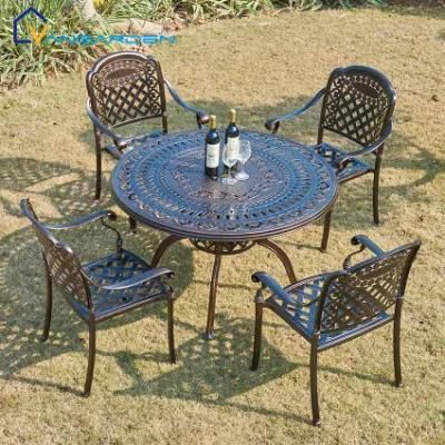 Washable Metal Frame Outdoor Cast Aluminum Round Table Set Seats 4 for Patio Bistro Chair