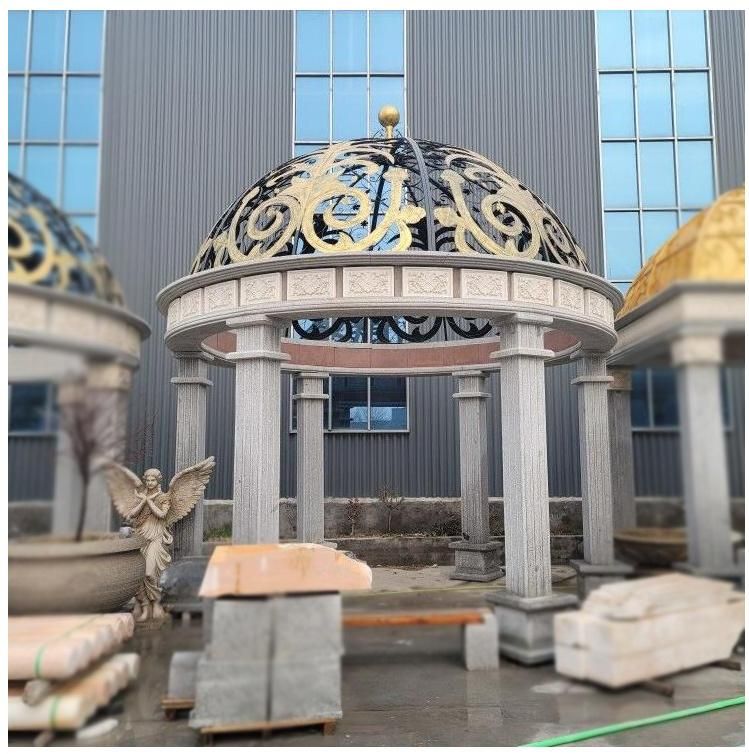 Custom Circular Pavilion with Square Granite Pillars and Metal Roof