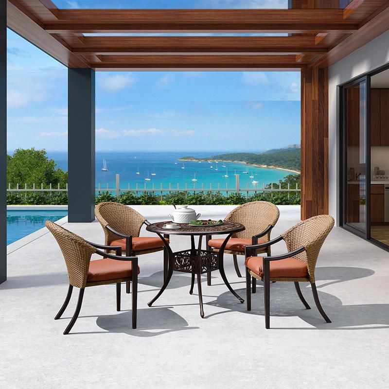 Outdoor Garden Dining Cast Aluminum Frame PE Rattan Chair