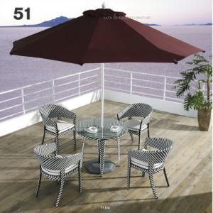 Closed Woven Outdoor Garden PE-Rattan Furniture Dining Table Set with Umbrella &amp; Stackable Chairs with Aluminum Frame