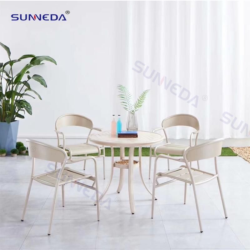 Backrest Hollow-out Ventilated Design Dining Chair and Teak Round Table