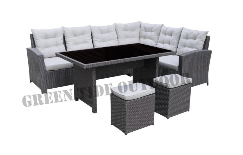 Outdoor Patio Garden Furniture PE Rattan Corner Sofa Set 5PCS with Stool Ottoman