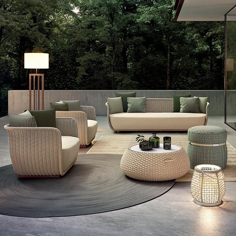 Nordic Outdoor Rattan Sofa Hotel Courtyard Villa Balcony Rope Chair Combination Furniture