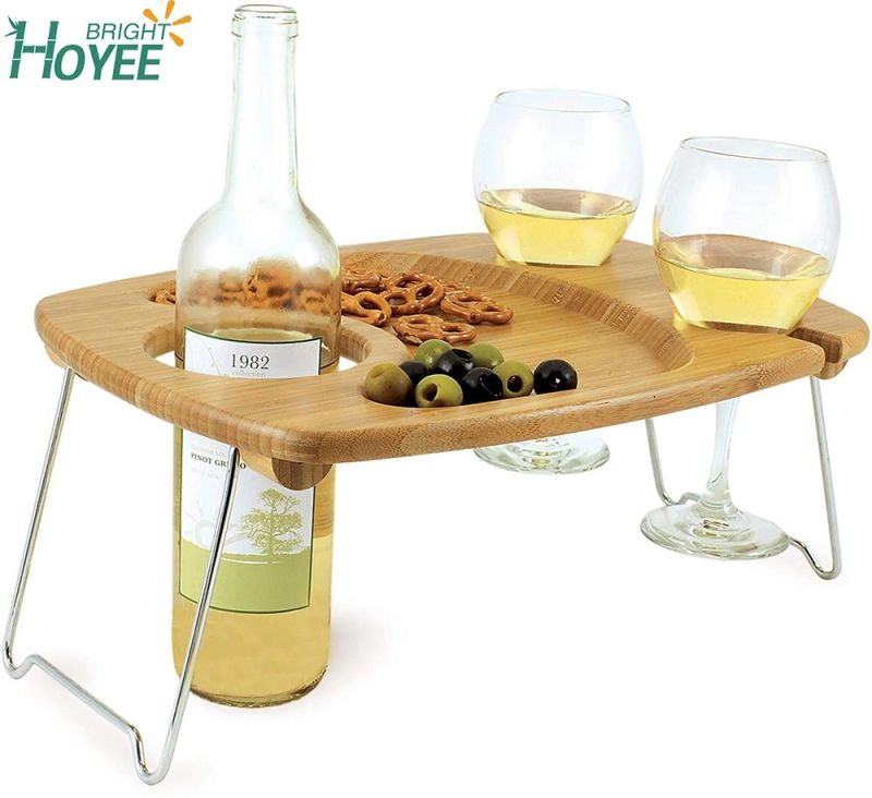 Portable Bamboo Wine and Snack Table for Picnic