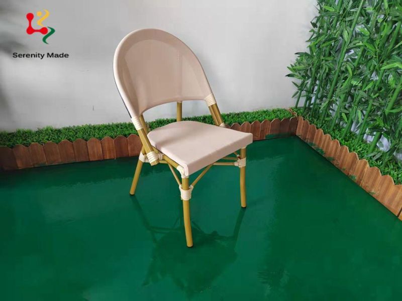 French Style Outdoor Furniture Commercial Use Restaurant Cafe Coffee Shop Aluminium Frame Fabric Seat and Back Dining Chair