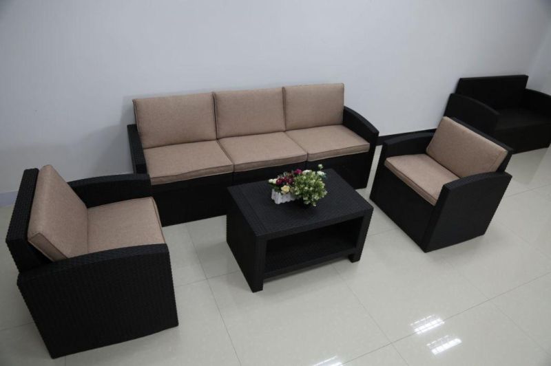 5 Seat Lenon Color Resin Rattan Injection Sofa