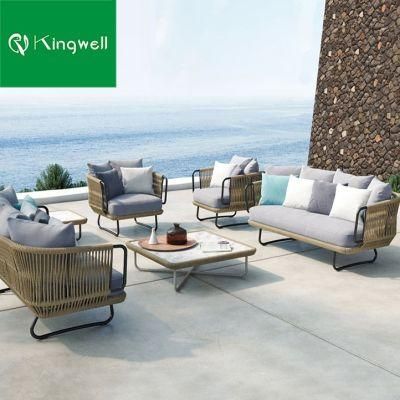 Comfortable Design Outdoor Patio Aluminum Frame Furniture Braided Rope Sofa Set with Ottoman