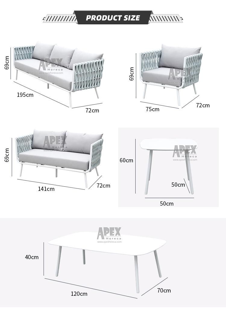 Excellent Quality Kd Structure Rope Aluminum Garden Sofa Set