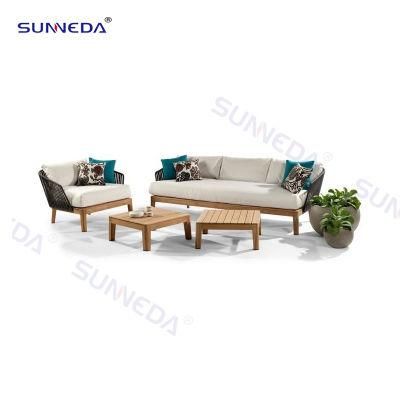 Hot Sale Weatherproof Outdoor Garden Conversatin Sofa Set with Teak Wood and Aluminum Frame