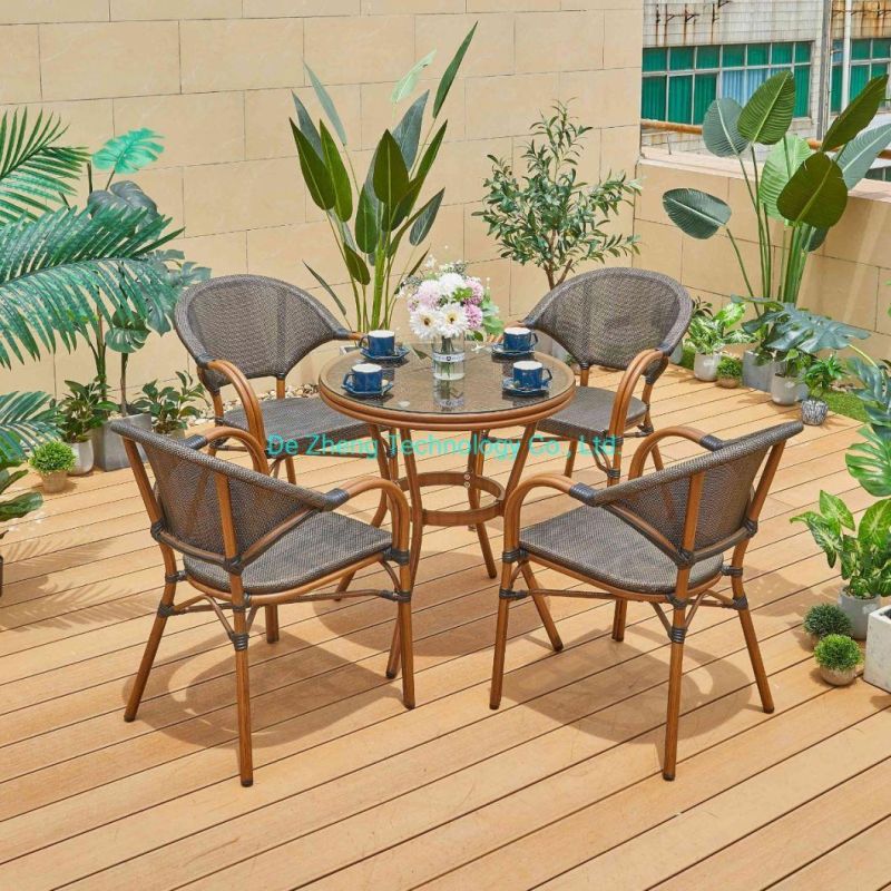 Original Design From Factory Leisure 4 Seater Aluminium Metal Rattan Wicker Dining Chair and Table Set Outdoor Garden Furniture