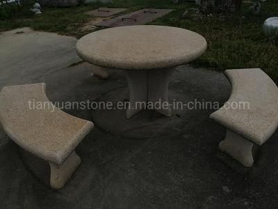 Yellow Granite Stone Round Table and Stool Chairs Garden Use and Landscaping Decoration Benches