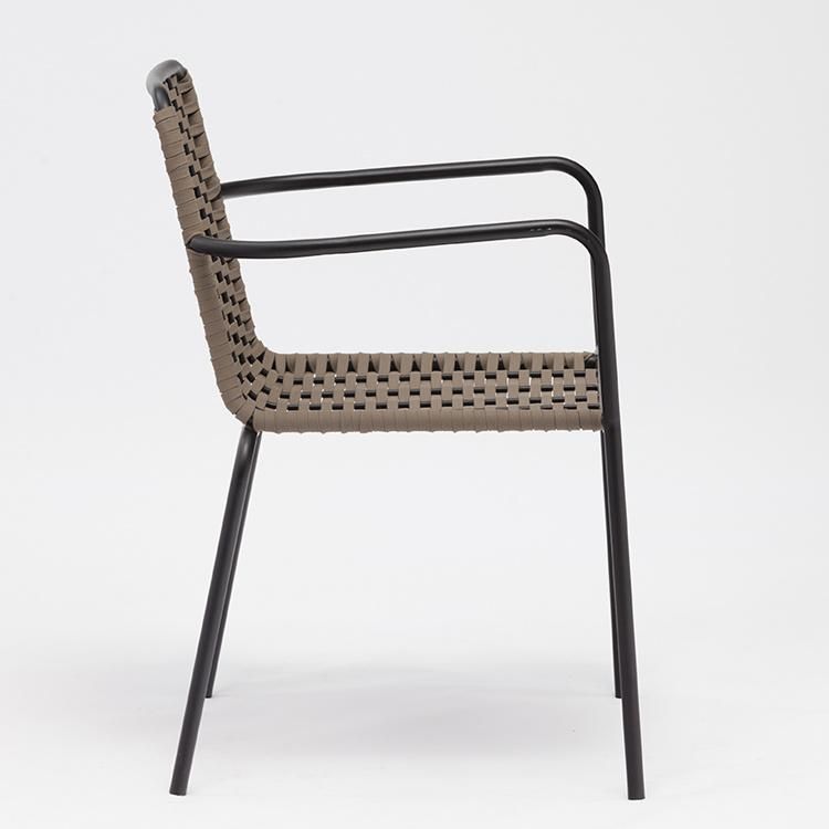 Dropshipping for Spain Iron Garden Woven Outdoor Chairs Stacking with Steel Frame