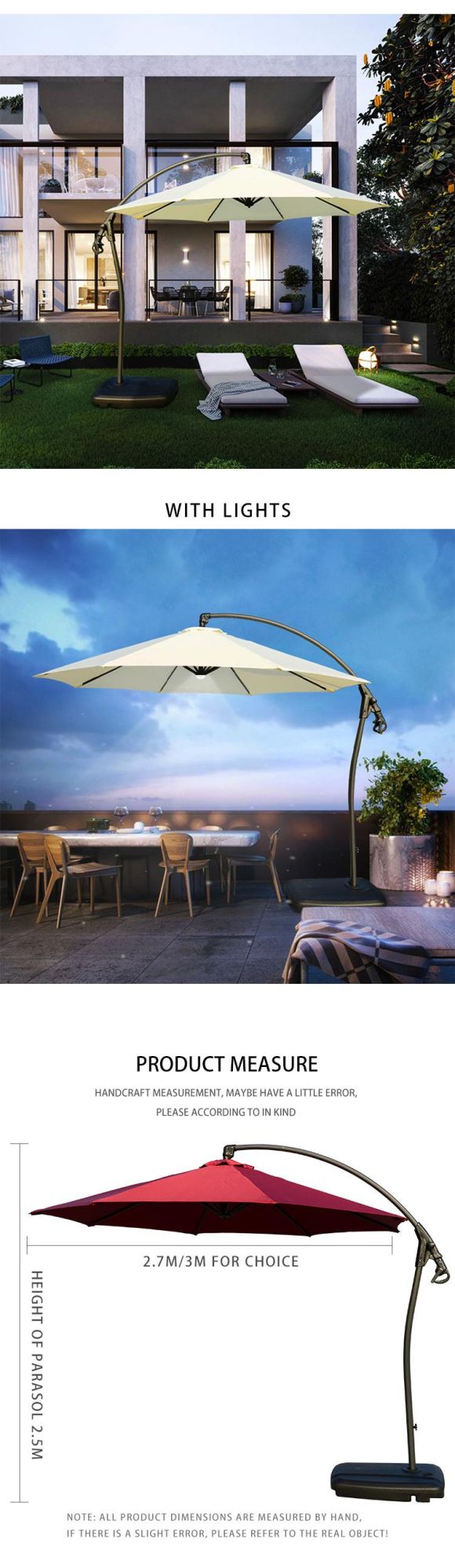 3 Meters Outdoor Patio Exposed Terrace Garden Big Sun Umbrella