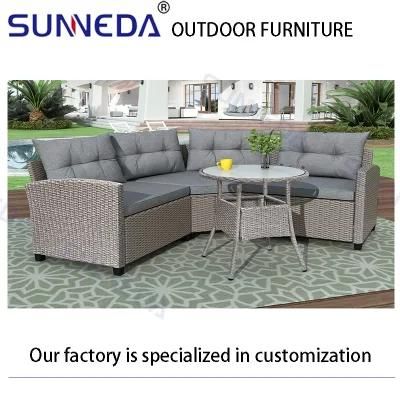 Outdoor Dining Table Set Metal Frame PE Rattan Garden Sofa Set