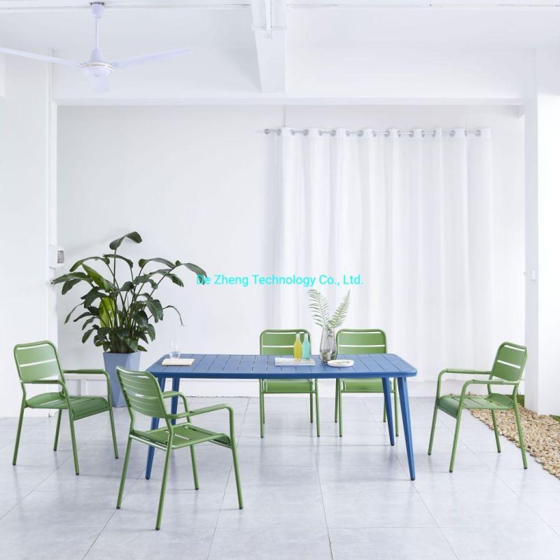 Hot Sale Leisure Garden Dining Set Colorful Aluminum Dining Table Bistro Rattan Chair Good Quality Restaurant Table