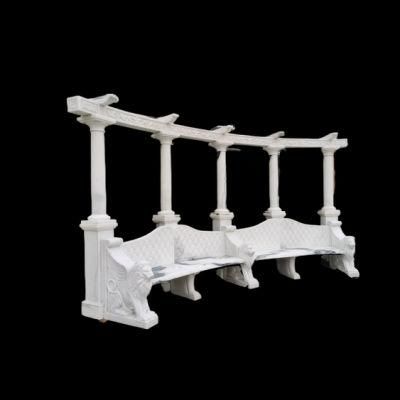 Lion Base Armrest Column Back White Marble Carving Garden Bench