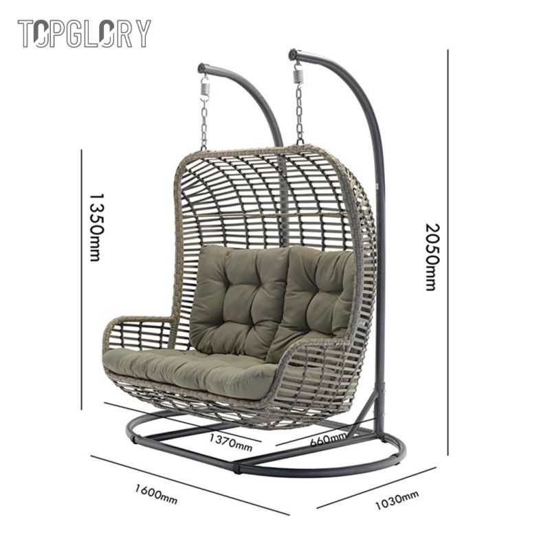 Double Wicker Patio Hammock Outdoor PE Rattan Garden Hanging Swing Chair